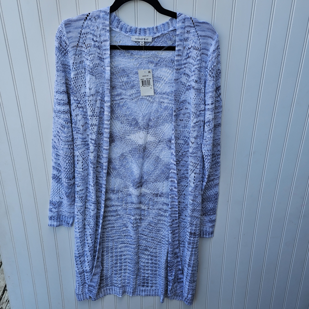 NEW Hooked Up Gray White Black Open-Front Sweater/ Cardigan Womens Medium
